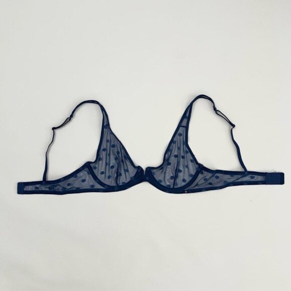 bcbgeneration | blue unlined mesh polka dot fishnet lace underwire bra | sz 36b - Picture 3 of 3